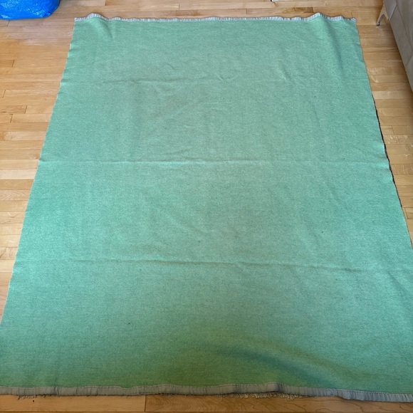 Vintage Horn Bros Woollens Lindsay 100% Wool Green Yellow Blanket 66 x 80" - Picture 5 of 9